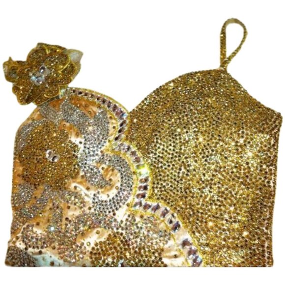 Couture Fully Beaded in Swarovski Crystals Fringes Flowers Prom Party Dress Gown - Picture 10 of 12